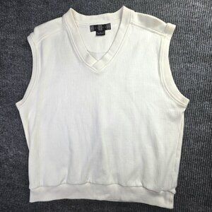 Nike Golf Sweater Vest Men XL Ivory White Ribbed Cotton Swoosh Preppy Clubwear